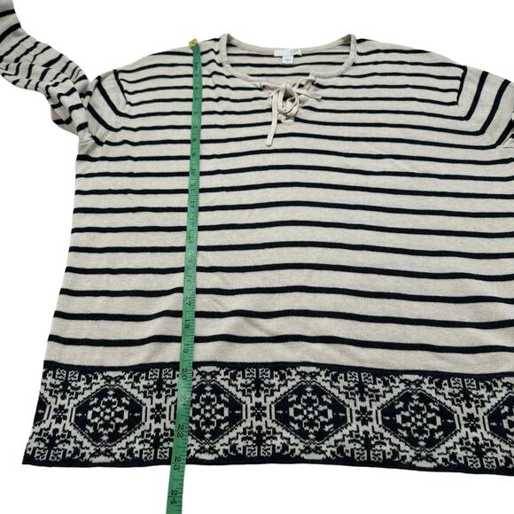 J.JILL Cream & Navy Blue Stripe Decorative Trim Knit Top Long Sleeve Size Small - Picture 9 of 10